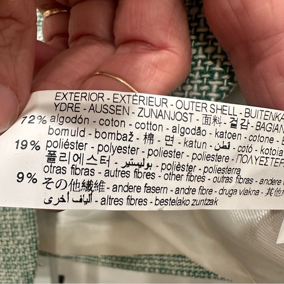 Zara cropped spring blazer pearl buttons green and white cotton blend tweed S - Picture 6 of 6